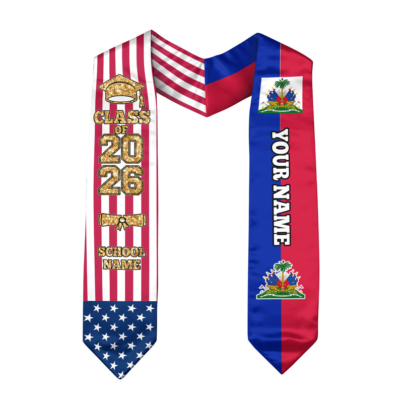 Customized Haiti Graduation Stole with Haitian Flag Feature, Graduation Sash 2026, Class of 2026