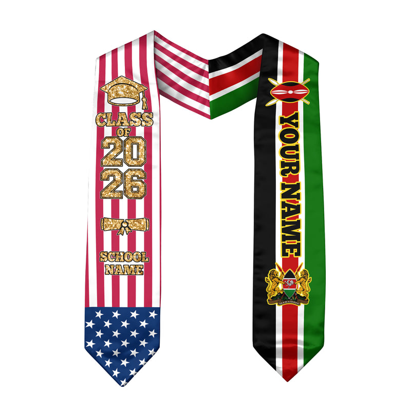 Customized Kenya Graduation Stole Featuring Kenyan Flag Design, Graduation Sash 2026, Class of 2026