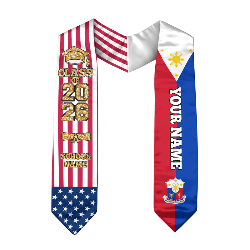 Customized Philippines Graduation Stole with Filipino Flag Feature, Graduation Sash 2026, Class of 2026