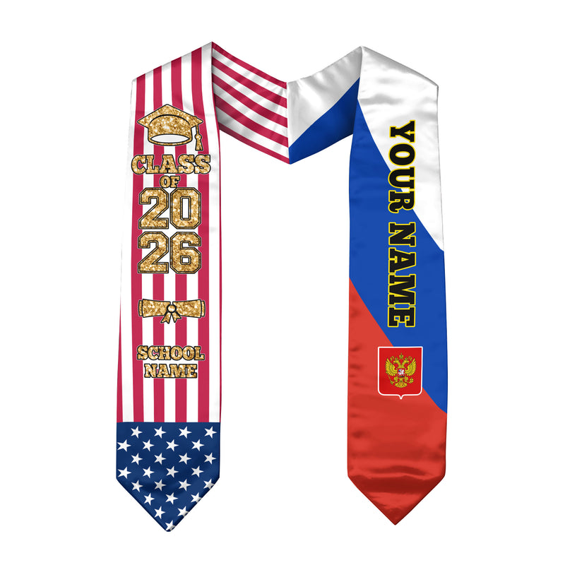 Customized Russia Graduation Stole Featuring National Flag Design, Graduation Sash 2026, Class of 2026