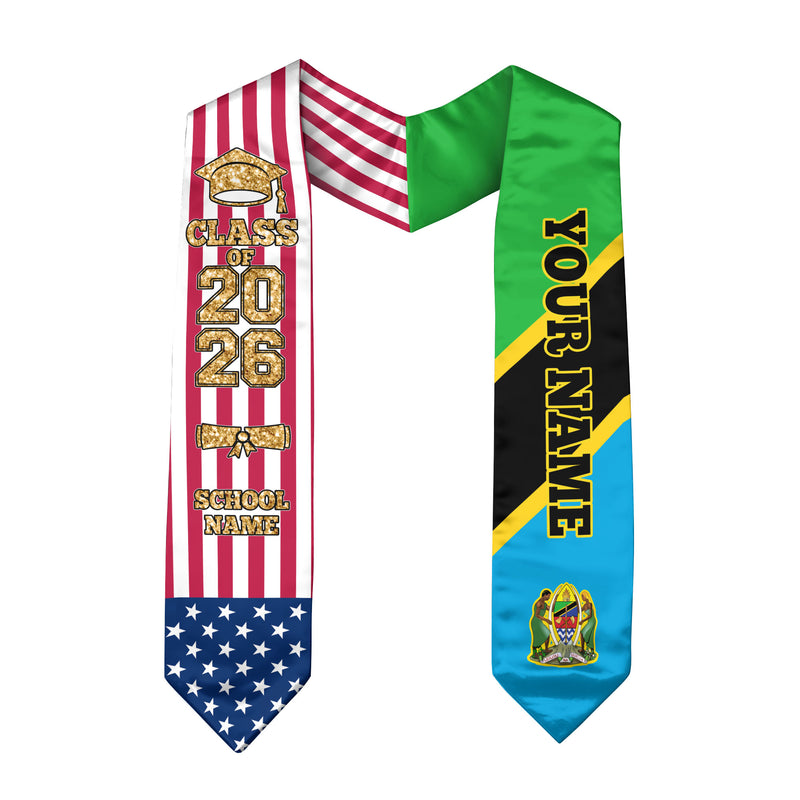Customized Tanzania Graduation Stole Featuring National Flag Accent, Graduation Sash 2026, Class of 2026