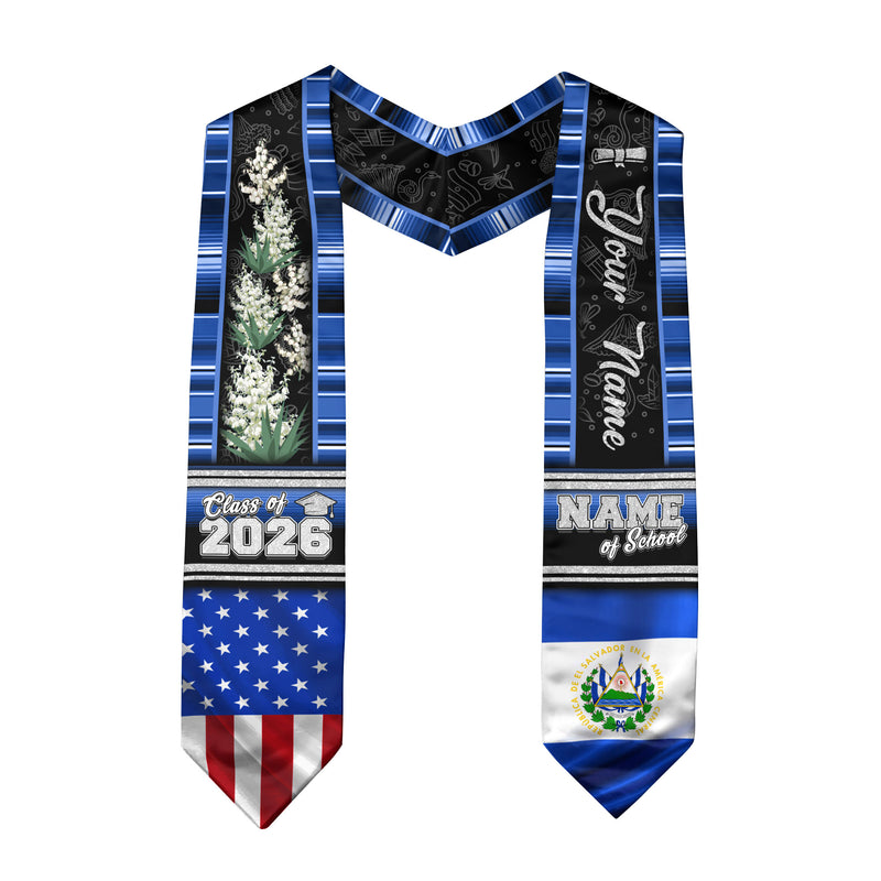El Salvador Graduation Stole 2026, Salvadoran Flag Sash, Graduation Stole with Custom Accent