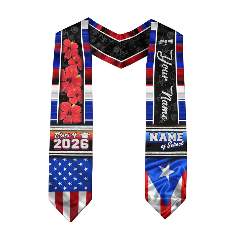 Puerto Rico Graduation Stole 2026, Puerto Rican Flag Sash, Graduation Stole Custom Accent