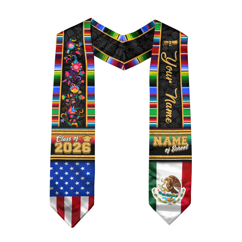Mexico Graduation Stole 2026, Mexican Flag Sash, Graduation Stole with Custom Accent, Mexico Custom