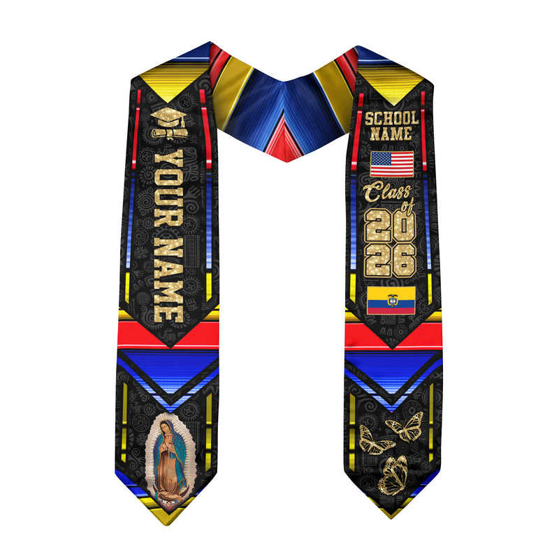 Colombian Flag Graduation Sash 2026, Colombia Graduation Stole, Customizable Detail Stole