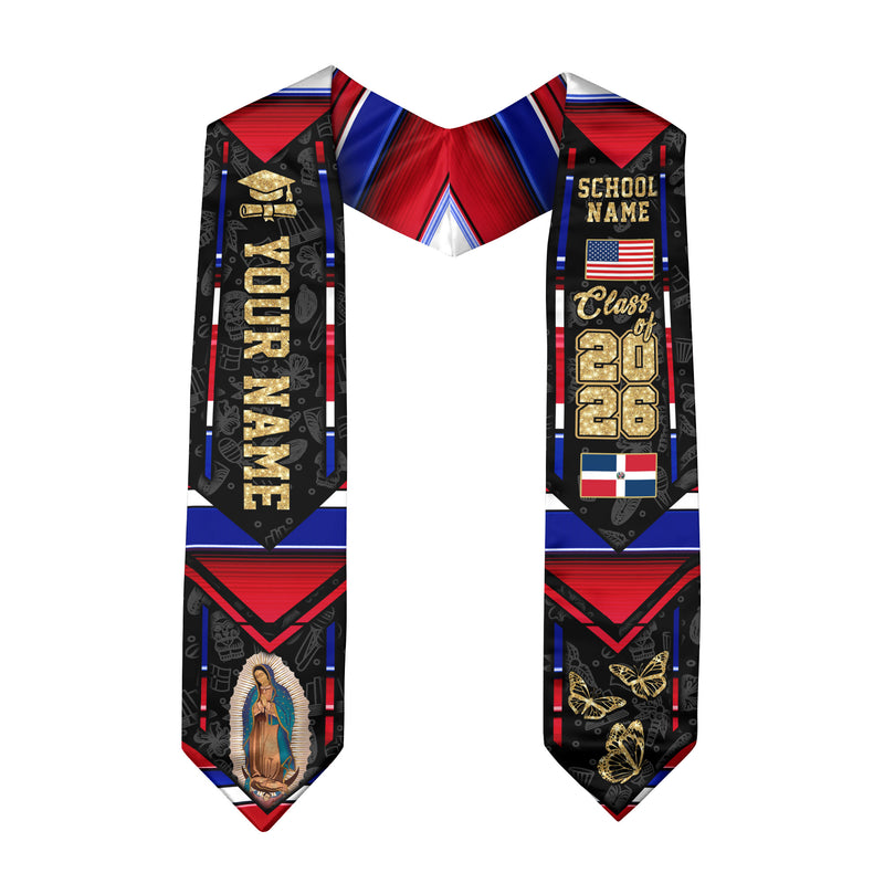 Dominican Flag Graduation Sash 2026, Dominican Graduation Stole, Customizable Detail Stole