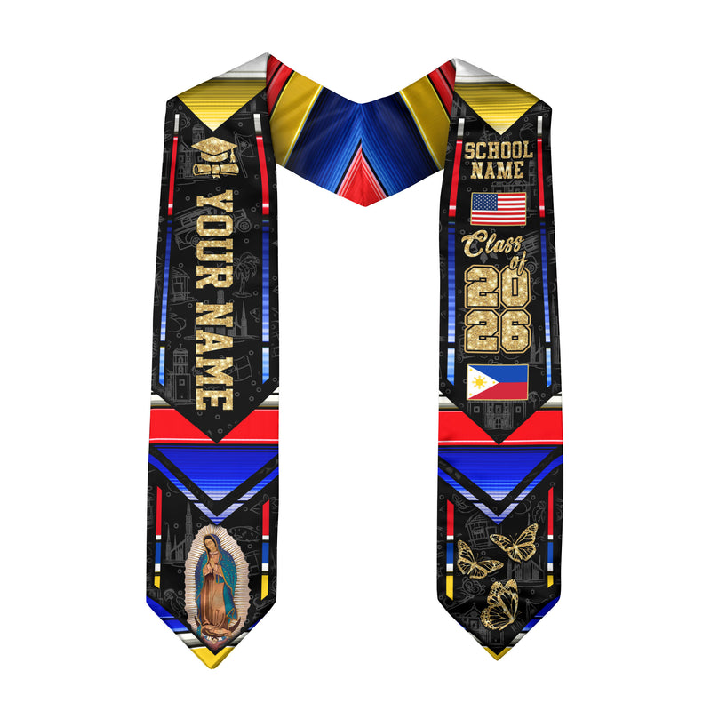 Filipino Flag Graduation Sash 2026, Philippines Graduation Stole, Customizable Detail Stole