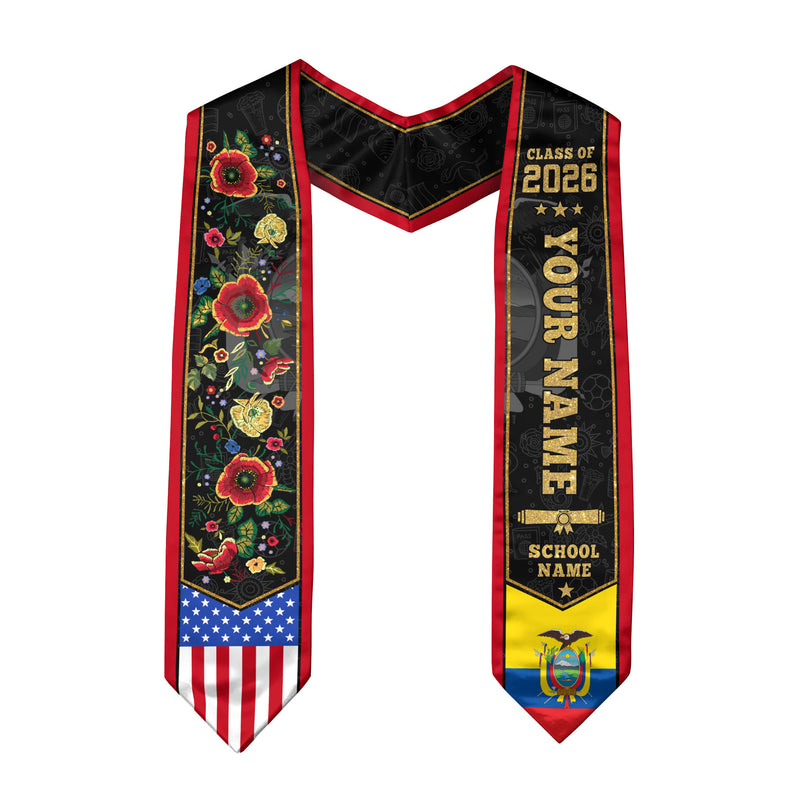 Ecuador Graduation Stole 2026, Ecuadorian Flag Graduation Sash, Custom Grad Stole 2026