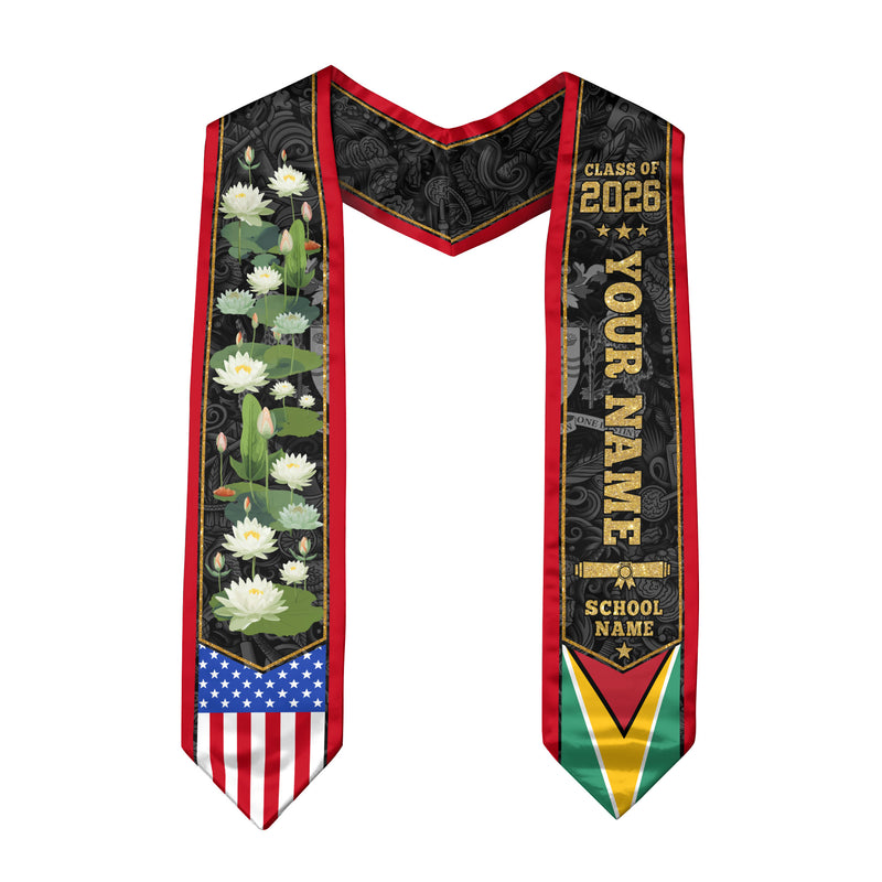 Guyana Graduation Stole 2026, Guyanese Flag Graduation Sash, Custom Grad Stole 2026
