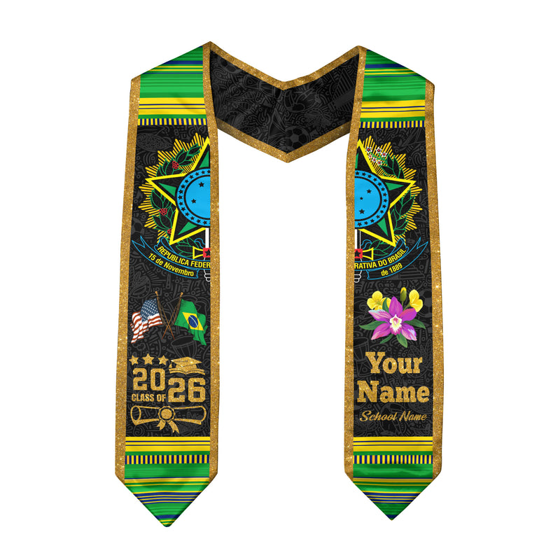 Brazilian Flag Graduation Sash 2026, Brazil Graduation Stole, Custom Graduation Stole