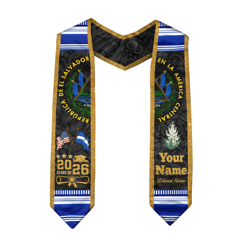 Salvadoran Flag Graduation Sash 2026, El Salvador Stole for Graduates, Grad Stole