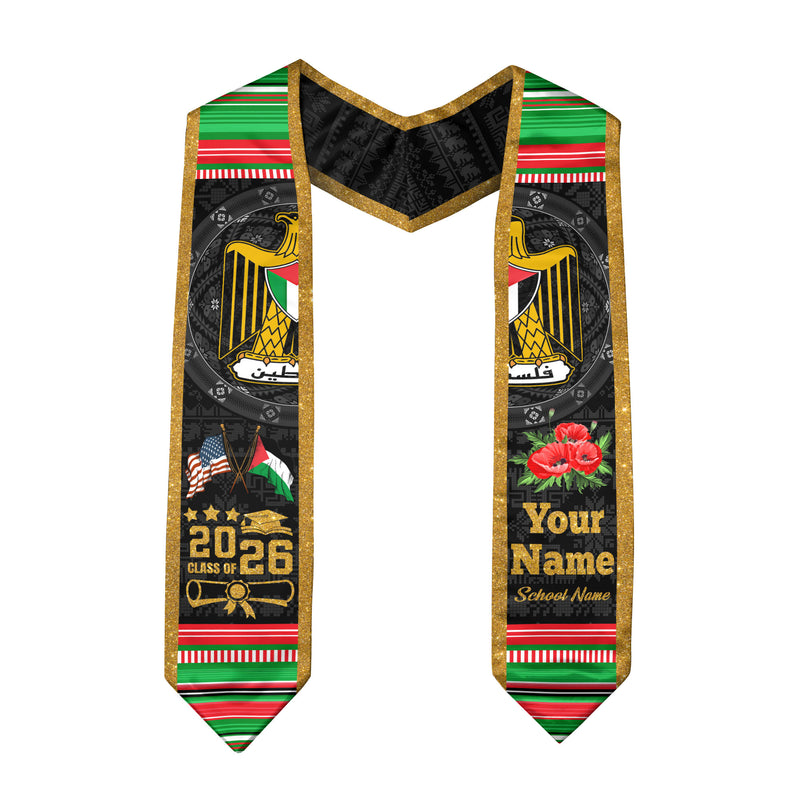 Palestinian Flag Graduation Sash 2026, Palestine Graduation Stole, Customizable Detail Sash