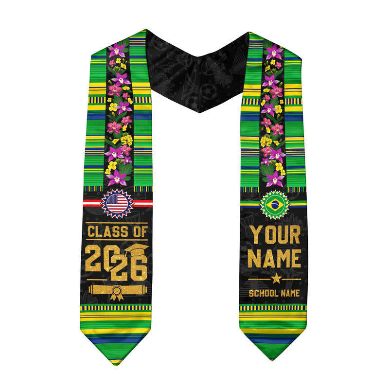 Brazil Flag Graduation Stole 2026, Brazil Stole Sash, Custom Grad Sash for Class of 2026