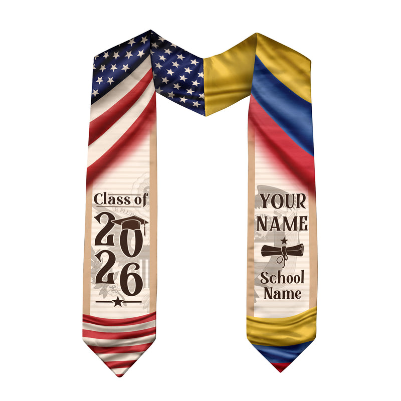 Graduation Stole Colombia 2026, Elegant Colombian Flag Sash for Formal Commencement Ceremony