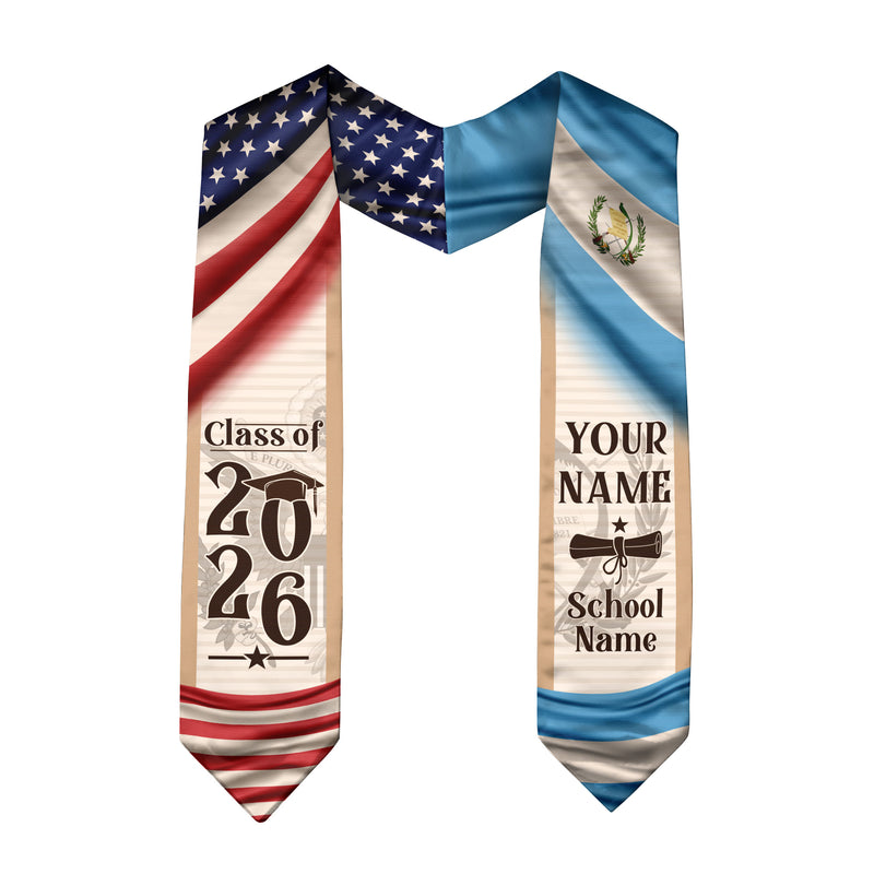 Customized Guatemala Flag Graduation Stole 2026, Guatemalan Graduation Sash, Refined Custom Finish