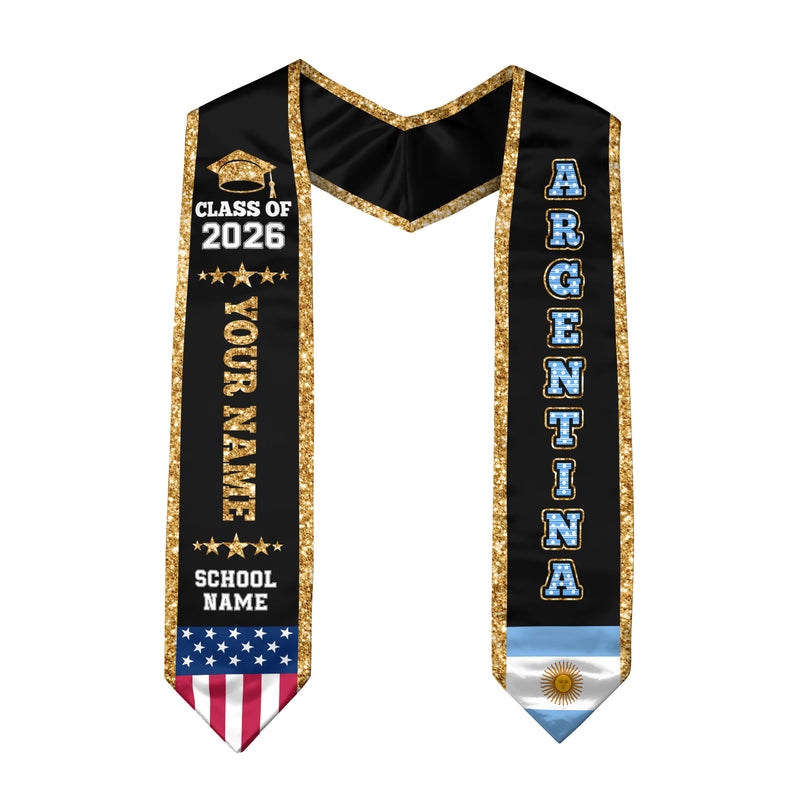 Argentina Graduation Stole 2026, Argentina Flag Sash, Personal Detail Option for Graduates
