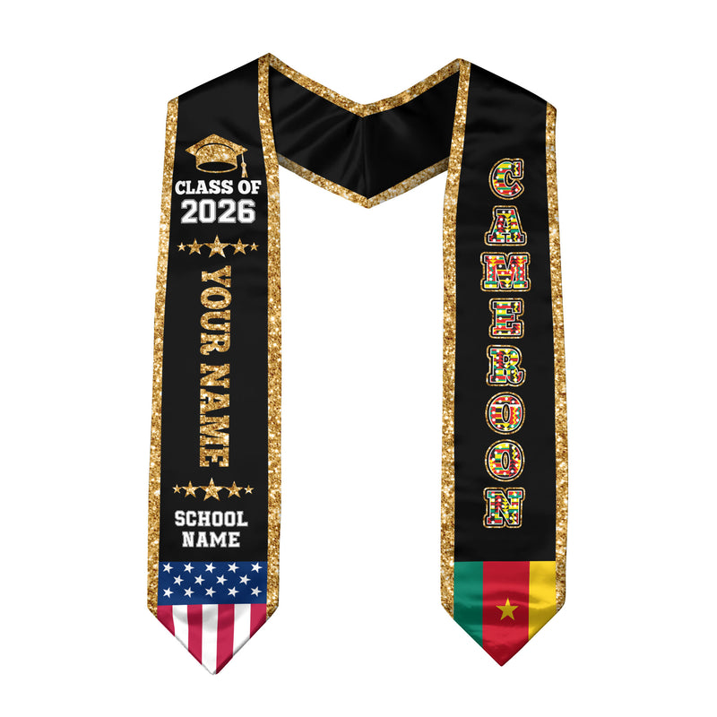 Cameroon Graduation Stole 2026, Cameroon Flag Sash, Personal Detail Option for Graduates