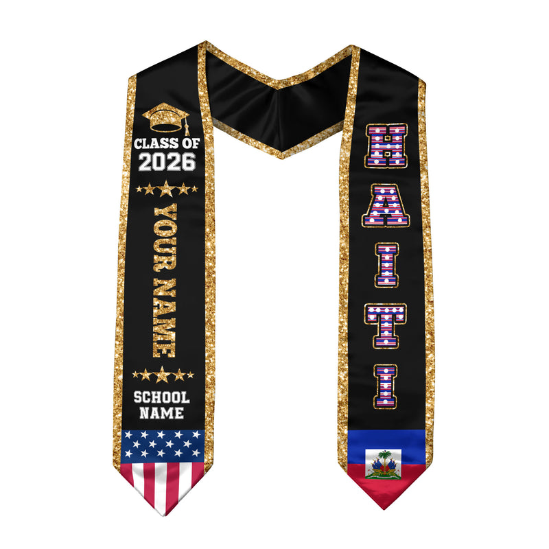 2026 Haiti Flag Graduation Stole, Haiti Sash, Personal Detail Option for Grads Ceremony