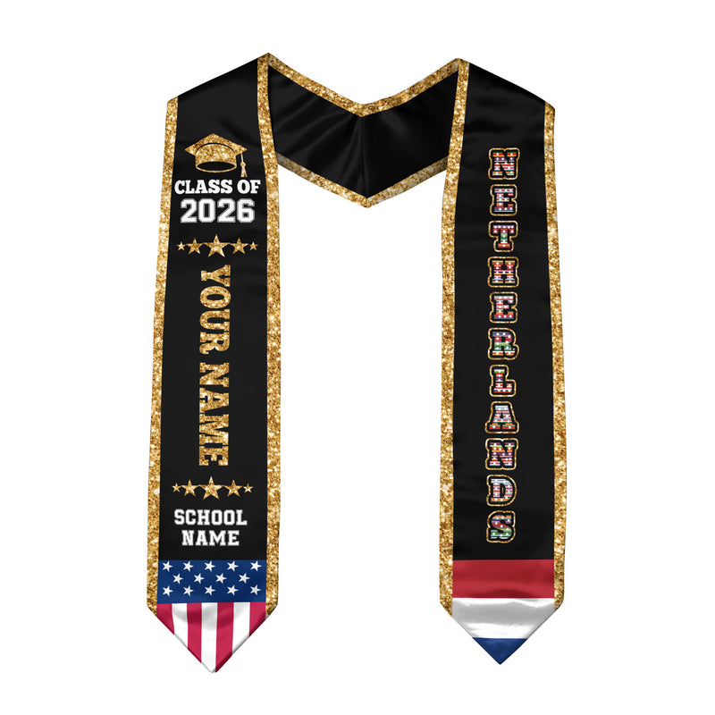 Netherlands Graduation Stole 2026, Flag Sash, Personal Detail Option for Grads Ceremony