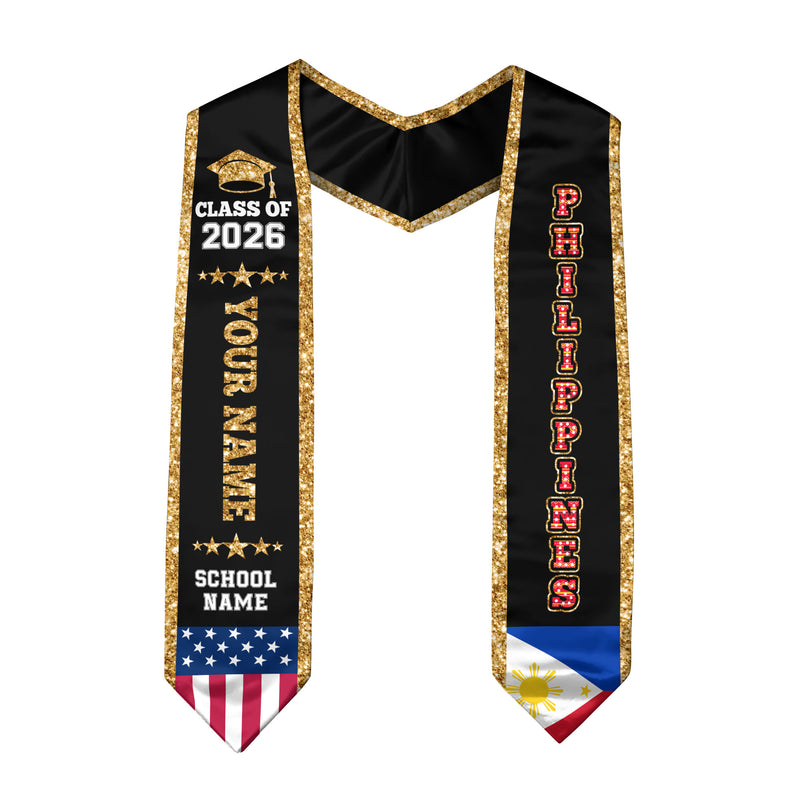 Philippines Graduation Stole 2026, Flag Sash, Personal Detail Option for Grads Ceremony