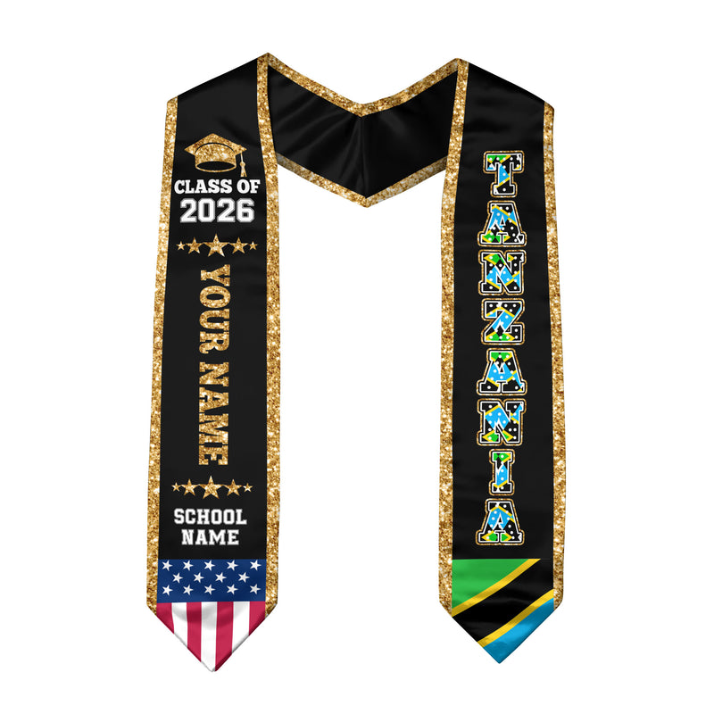 Tanzania Graduation Stole 2026, Tanzania Flag Sash, Personal Detail Option for Graduates