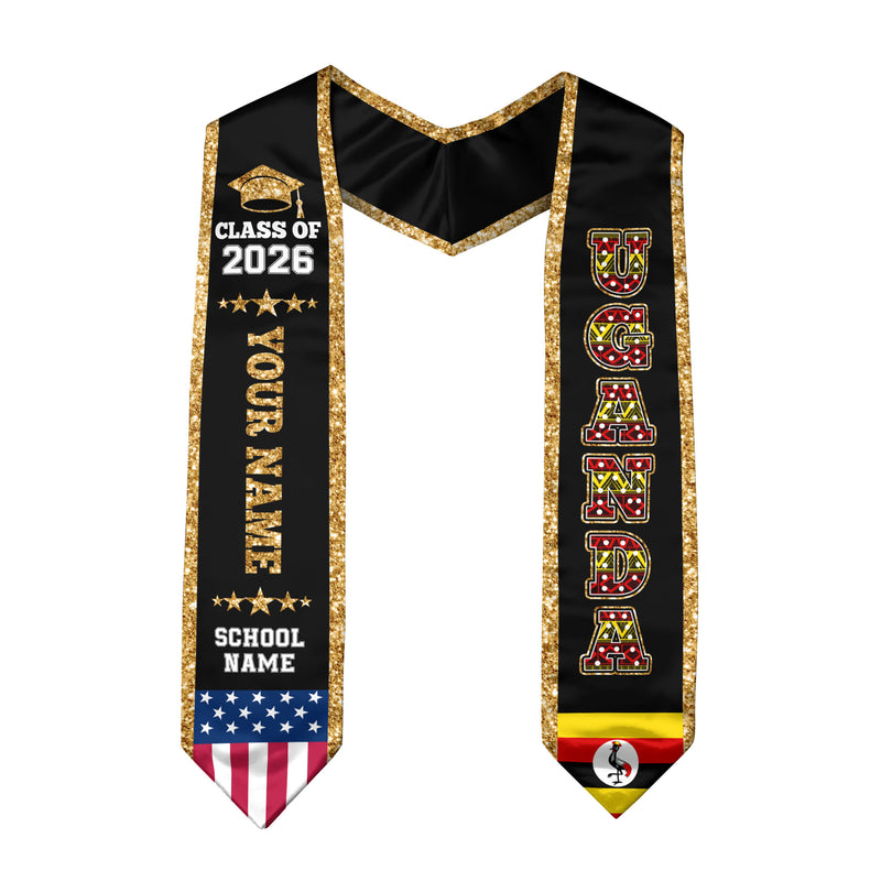 Uganda Graduation Stole 2026, Uganda Flag Sash, Personal Detail Option for Graduates