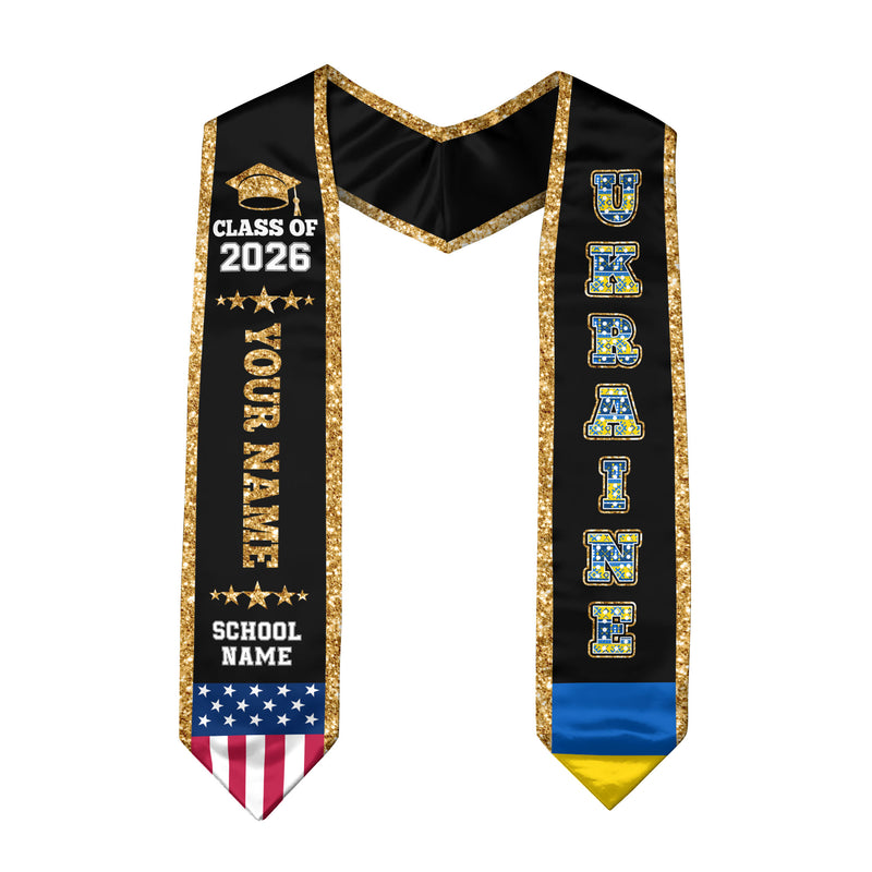 Ukraine Graduation Stole 2026, Ukraine Flag Sash, Personal Detail Option for Graduates