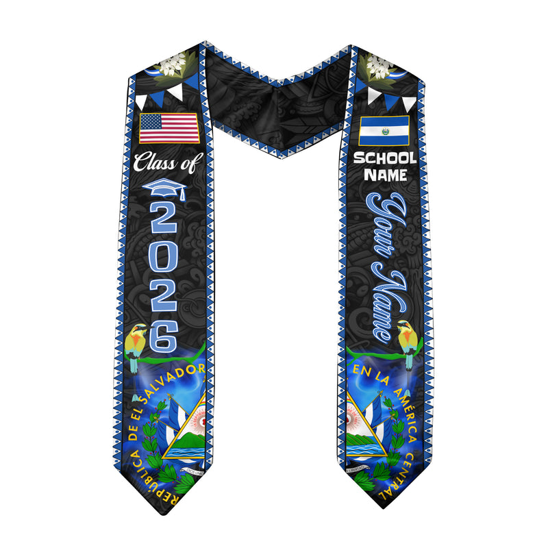 Customized El Salvador Graduation Stole, Salvadoran Flag Stole, Custom Graduation Sash 2026, Class of 2026