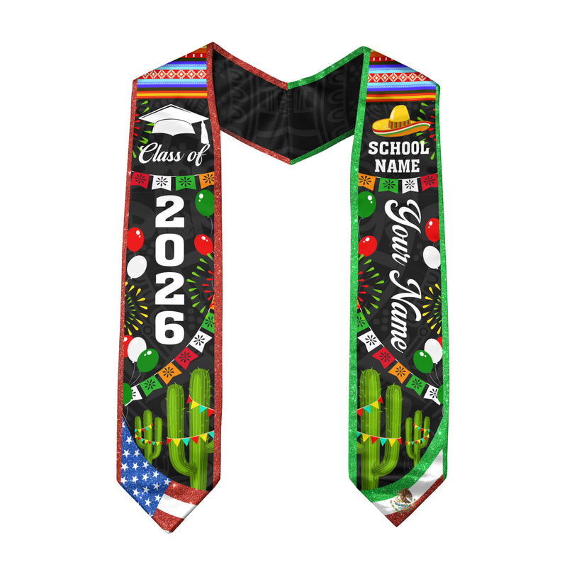 2026 Mexican Flag Graduation Sash, Mexico Stole for Graduation, Personal Detail Available