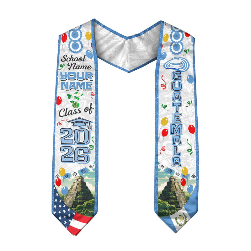 Customized Graduation Stole Guatemala, Guatemala Flag Graduation Sash, Custom Stole for Graduation 2026