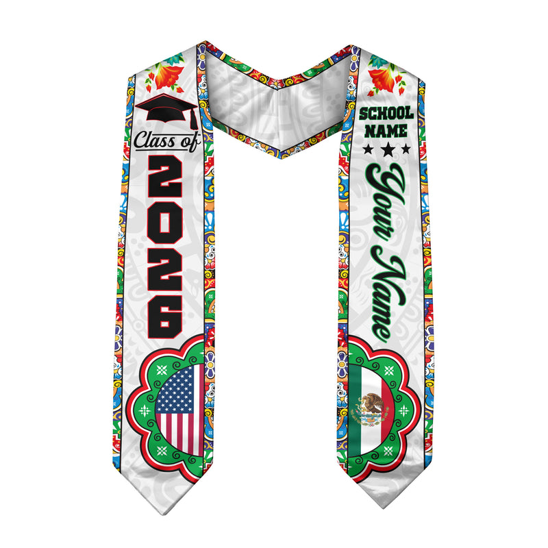 2026 Mexico Flag Graduation Stole, Mexican Sash for Grads, Optional Name Detail