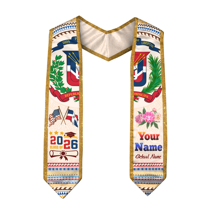 Dominican Graduation Sash 2026, Dominican Flag Graduation Stole, Custom Touch Option