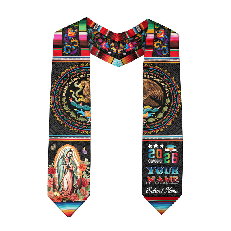 Mexican Graduation Stole 2026, Custom Mexican American Flag Sash, Mexico Graduation Stole