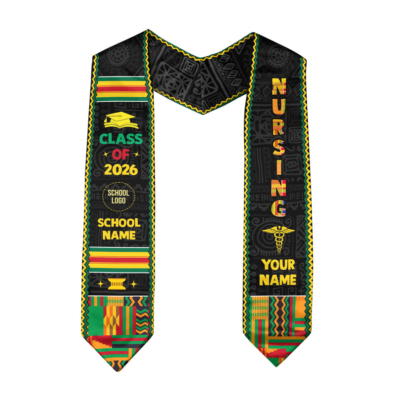 Customized Pan African Nursing Graduation Stole for RN Nurses, BSN Graduation Sash 2026