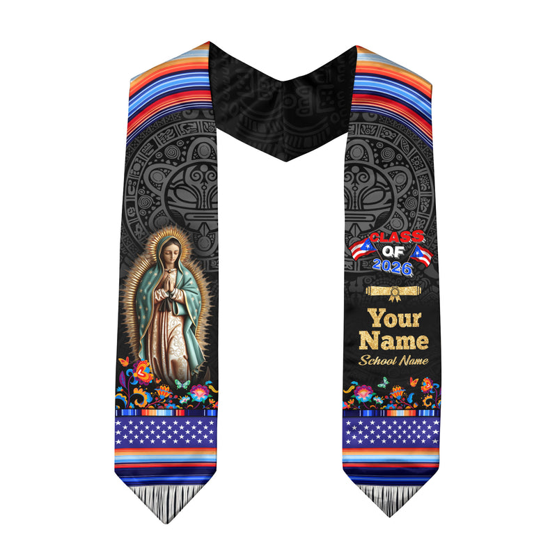 Puerto Rican Flag Graduation Sash 2026, Puerto Rico Grad Stole, PR Custom Detail