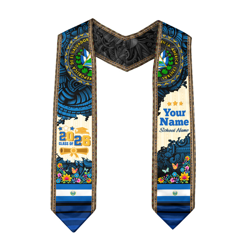 2026 El Salvador Stole, Graduation Sash for El Salvador Pride, Flag-Inspired Sash