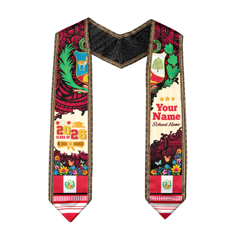 2026 Peru Graduation Stole, Peruvian Stole, Peruvian Flag Graduation Sash