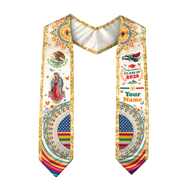 Mexican Graduation Sash 2026, Mexico Flag Stole, Graduation Sash with Custom Finish