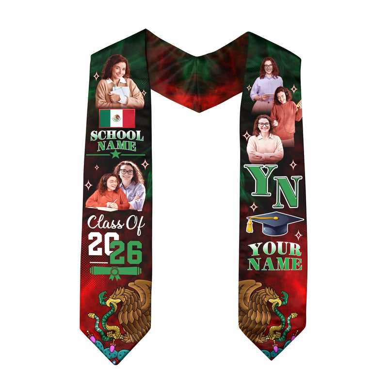 Mexico Graduation Stole 2026, Mexican Flag Sash, Personalized Detail for Graduation