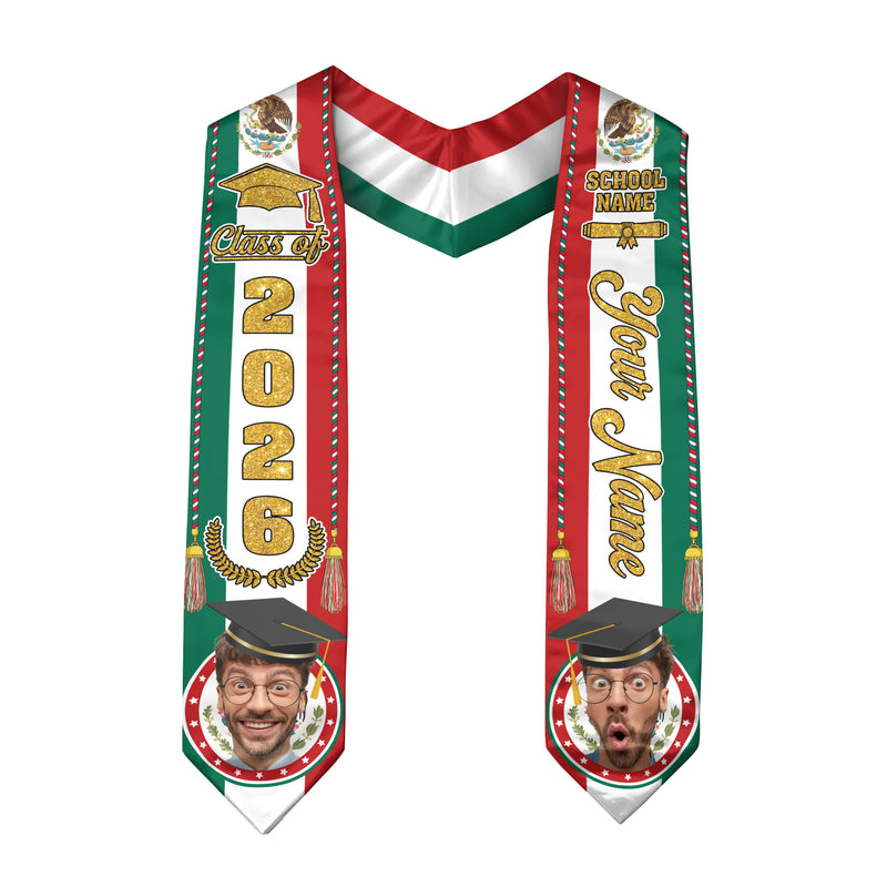 Mexican Graduation Sash 2026, Mexico Flag Stole, Signature Personalized Touch