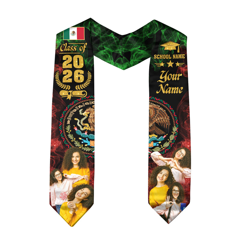 2026 Mexico Stole, Mexican Flag Graduation Sash, Crafted With Your Details