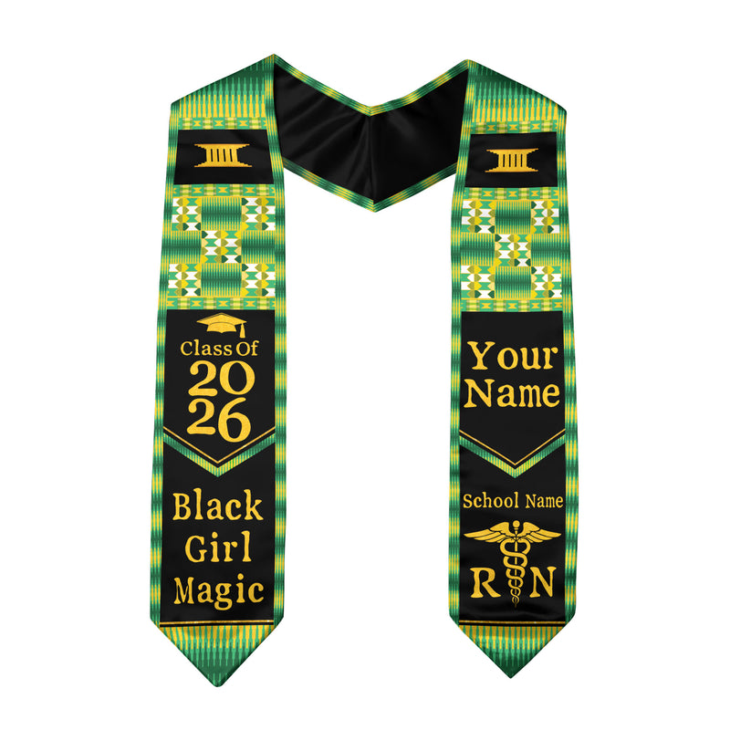 Customized African Heritage Nursing Graduation Stole for RN Graduates, BSN Sash 2026