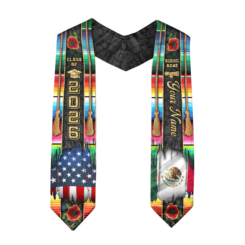Mexico Grad Stole 2026, Mexican Graduation Sash, Mexican American Flag Custom Finish