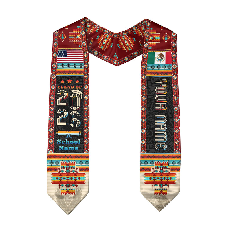 Mexican Graduation Sash 2026, Mexico Graduation Stole, Flag Custom Finish for Graduates