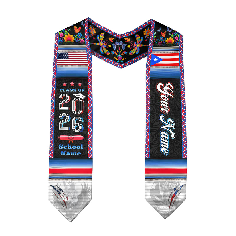 Puerto Rico Flag Graduation Stole 2026, Puerto Rican Grad Sash, Signature Finish 2026