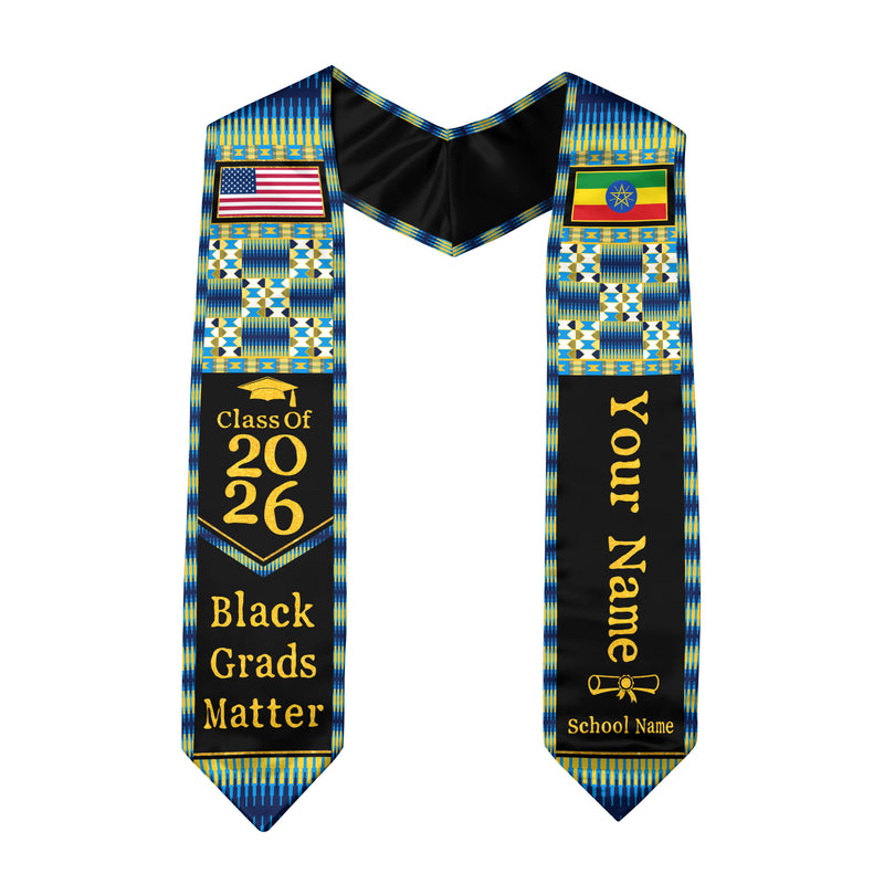 Customized Ethiopian Graduation Stole Showcasing National Flag Colors, Graduation Sash Class of 2026