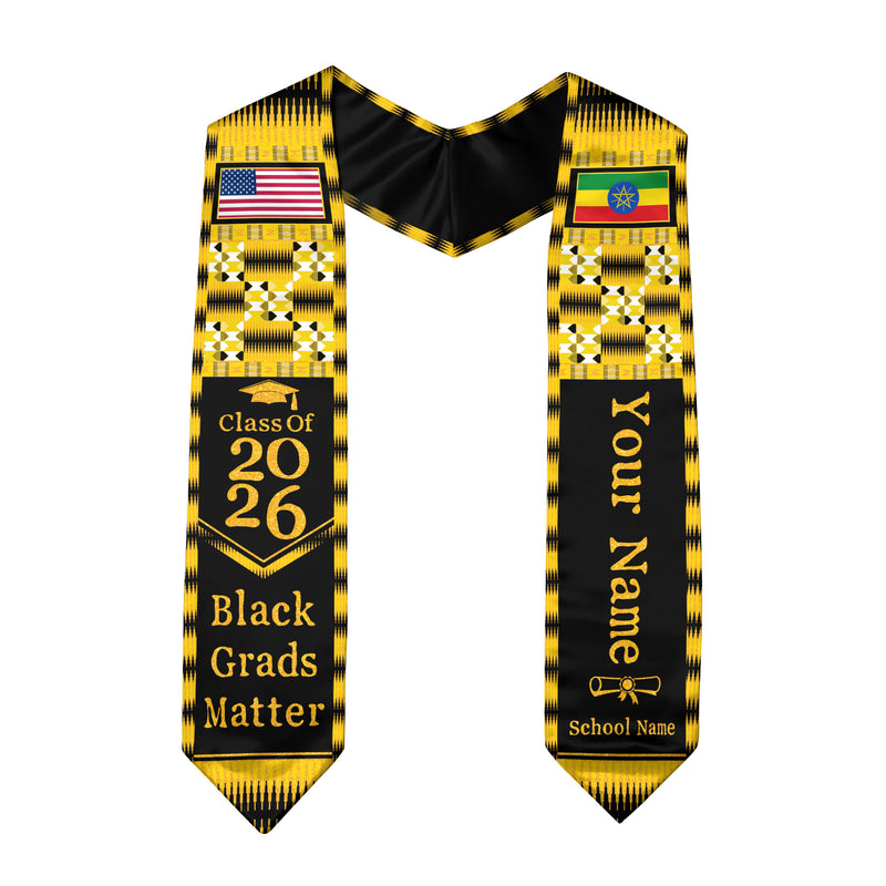 Customized Ethiopia Graduation Stole Featuring Heritage Flag Design, Graduation Sash for 2026