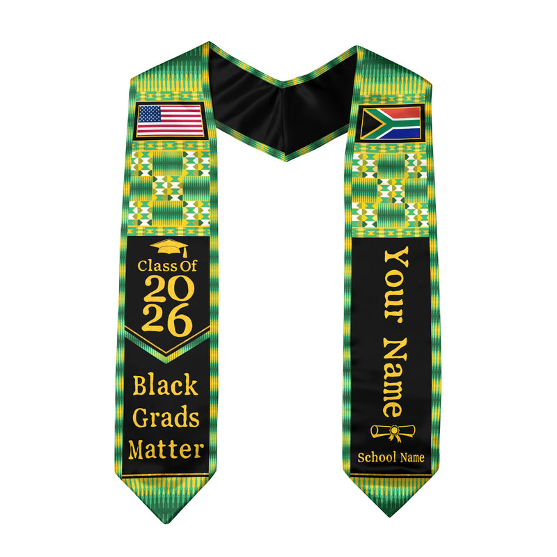 Customized South Africa Graduation Stole Featuring Cultural Flag Pride Style, Graduation Sash Class of 2026