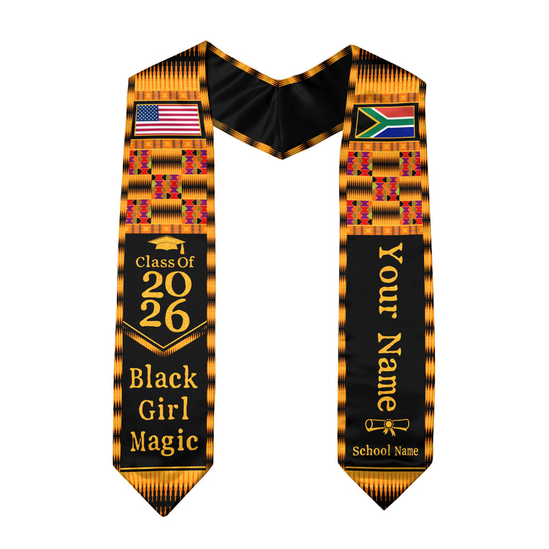 Customized Graduation Stole South Africa with Flag Inspired Pattern, Graduation Sash for Class of 2026