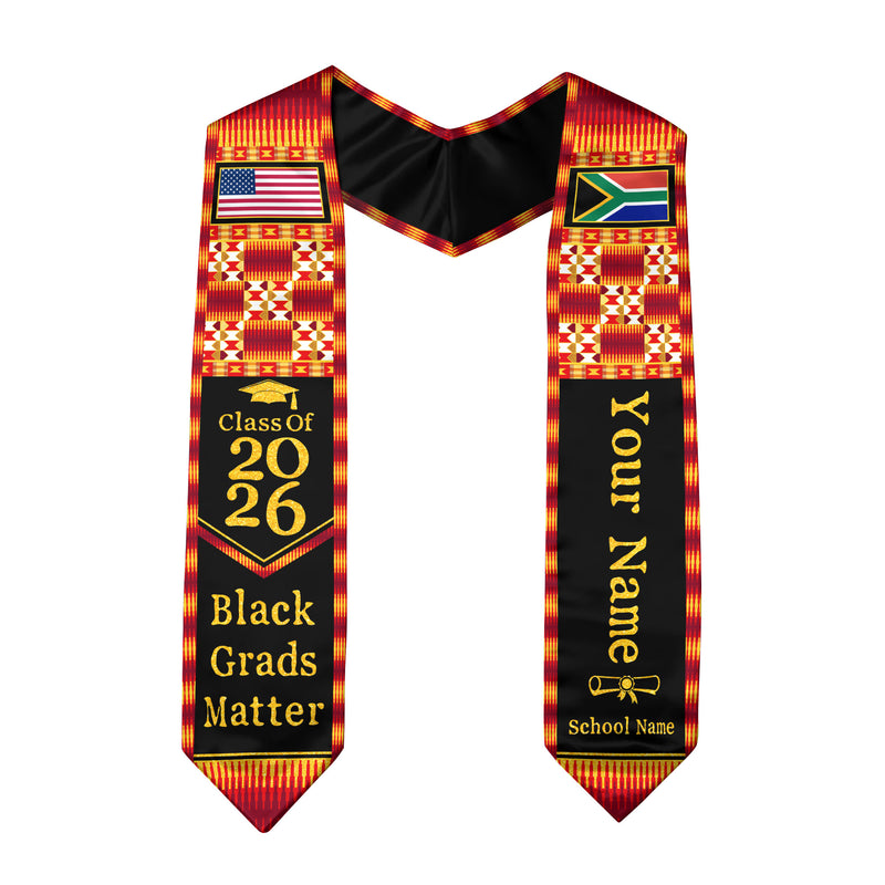 Customized South Africa Graduation Sash with Heritage Flag Motif, Ceremony Stole for Class of 2026